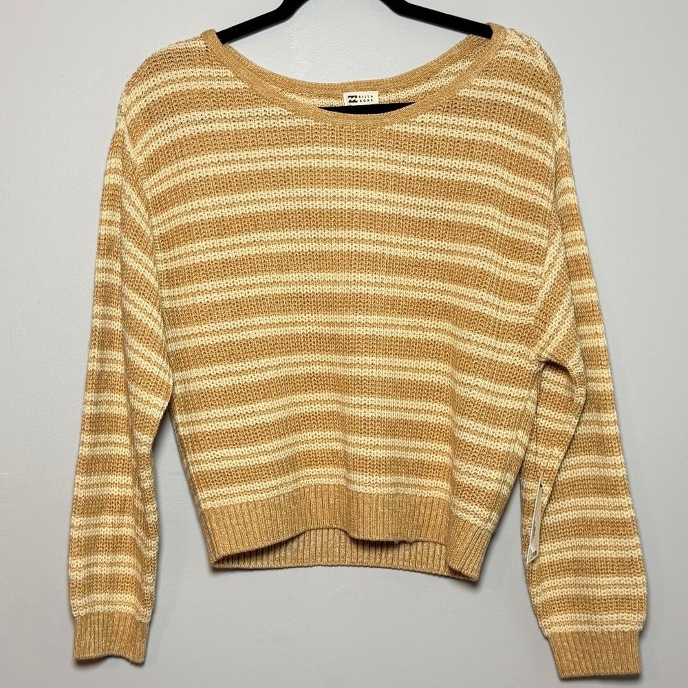 Billabong Light Wave Sweater NWT M Tan Cream Striped Knit 24B073504